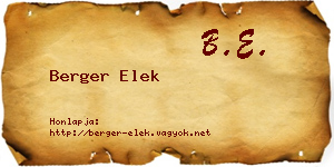 Berger Elek névjegykártya